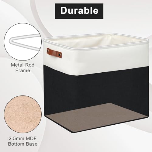 Large Fabric Storage Baskets (Black / Off-White / Extra Large -17"x12"x15")