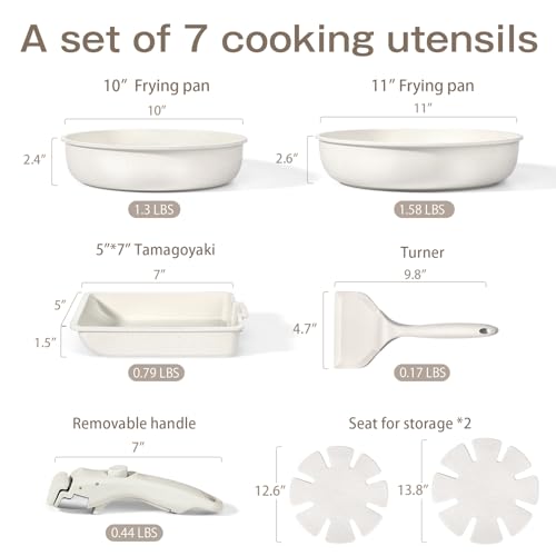Ceramic Pots and Pans Set Non Stick (White / 7PCS 04)