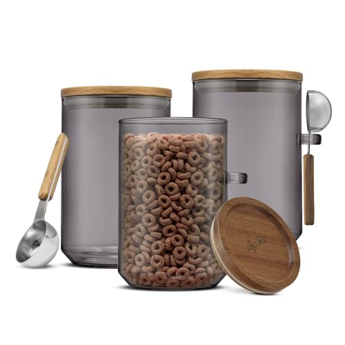 Holden 32oz Stackable Glass Storage Containers with Lids and Scoops (32 Ounce)