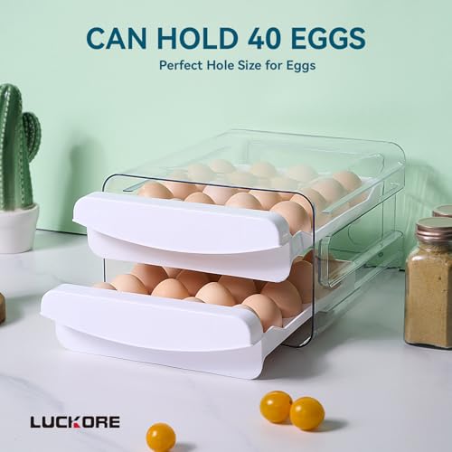 2 Tier Egg Holder for Fridge Container for 40 Eggs with Drawer