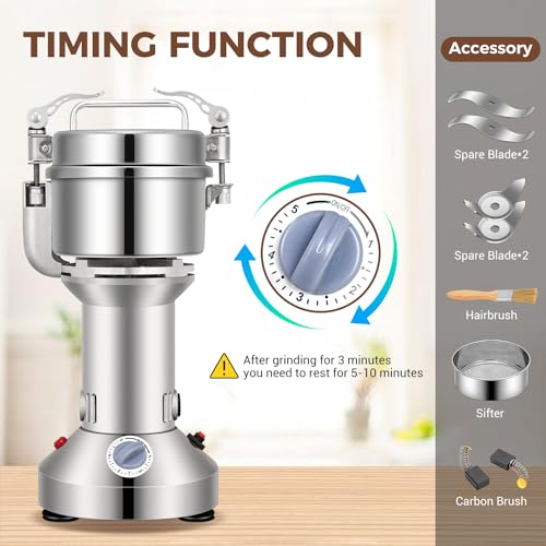 Grain Mill 300g Commercial Spice Grinder Electric 1200W Stainless Steel Pulverizer Dry Grinders for Grinding Wheat (300G)