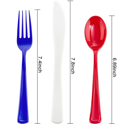 200Pcs 4th of July Red Blue Disposable Plastic Silverware (Blue White Red)