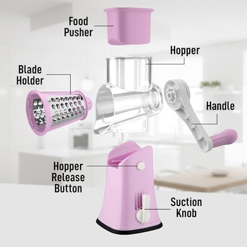 Rotary Cheese Grater Manual Hand Crank 5 Blade Shredder