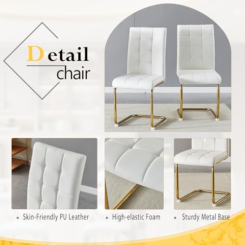 7 Piece Luxury Dining Room Set (Gold White + White / Dining Table + 6 U-shape Chair)