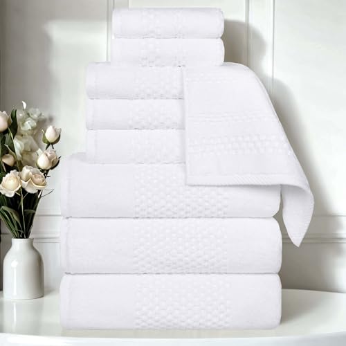 Playa Zero Twist Cotton Medium Weight Towels (9 Piece Towel Set / White)
