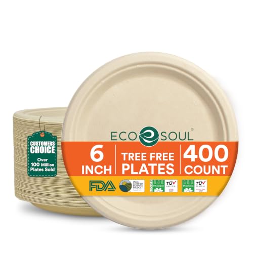 6 Inch Disposable Bagasse Paper Plates (6" [Natural])