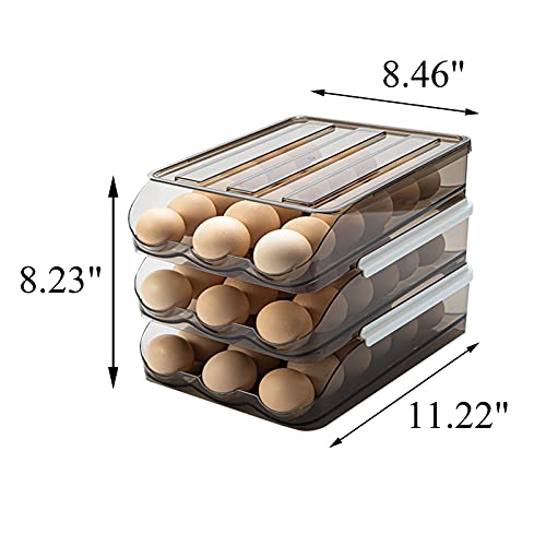 Egg Holder for Refrigerator Auto Scrolling Organizer Plastic Stackable Storage Container Reusable Clear Tray Box Basket Bin Lid Drawer Carrier Keeper