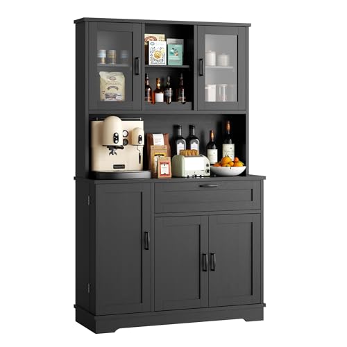 Farmhouse Pantry Cabinet with Acrylic Doors (Black)