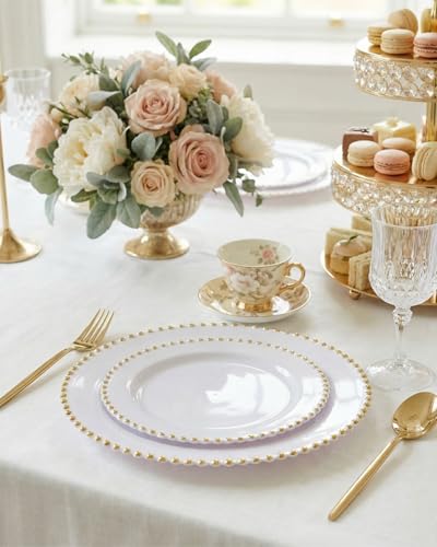 180Pcs White and Gold Dinnerware Set (White and Gold Plastic Dinnerware Set / 180PCS)