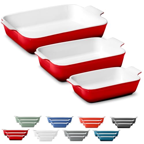 Stoneware Casserole Dish Bakeware Set of 3 (Deep Red)