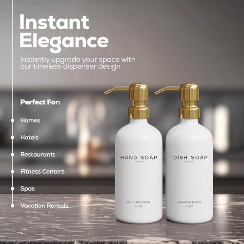 Luxury Glass Hand and Dish Soap Dispenser Set by Brighter Barns (Gold Hd)