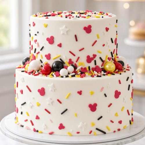 Yellow & Red & Black & White Sprinkles Mix Size Pearls Mouse Themed Cake Decorations Cupcake Toppers Perfect for Wedding Party Valentine Halloween Christmas Supplies 4.58OZ (Yellow&Red&Black&White)