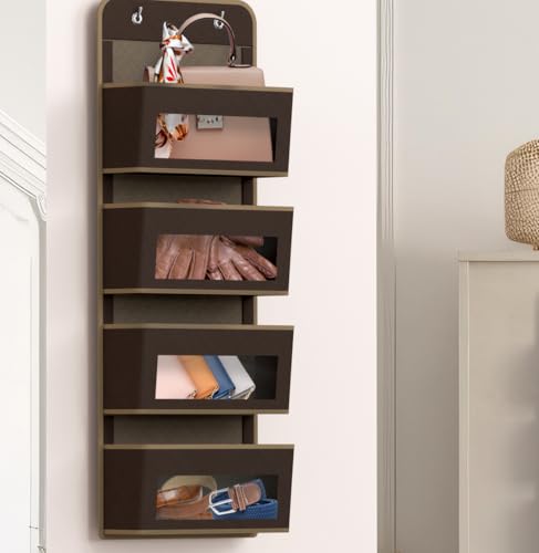 4 Clear Window Pocket Over Door Hanging Organizer (4 Pockets / Brown)