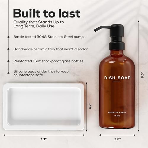 Amber Glass Hand and Dish Soap Dispenser Set by Brighter Barns (Amber Hd)