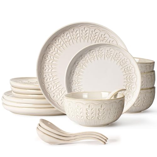 Plates And Bowls Sets (Wheat Leaf (16 Pieces) (White))