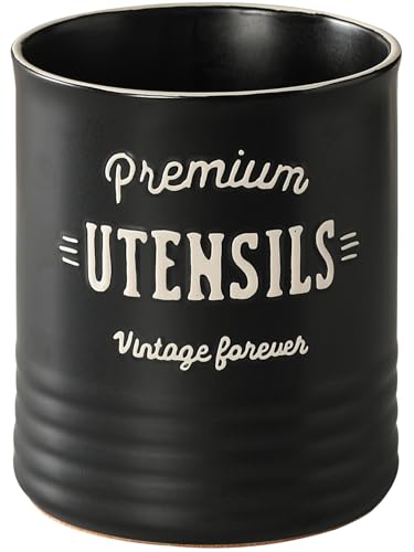 7.2" Large Ceramic Utensil Holder for Kitchen Counter (7.2 Inch / Matte Black)