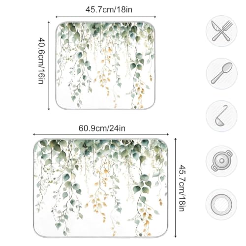 Green Sage Leaves Dish Drying Mat for Kitchen Counter Absorbent Microfiber Drying Pad (18" x 24")