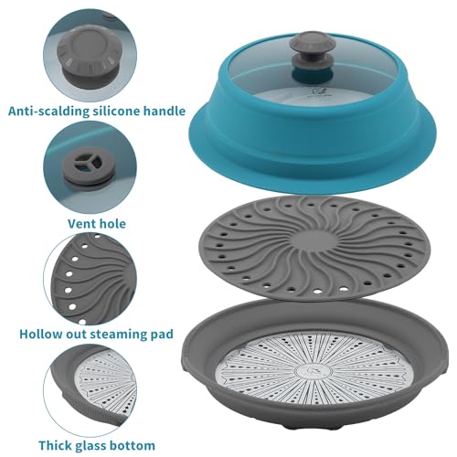 Microwave Splatter Silicone Cover Collapsible Steamer (10.5-11 inch / Blue)