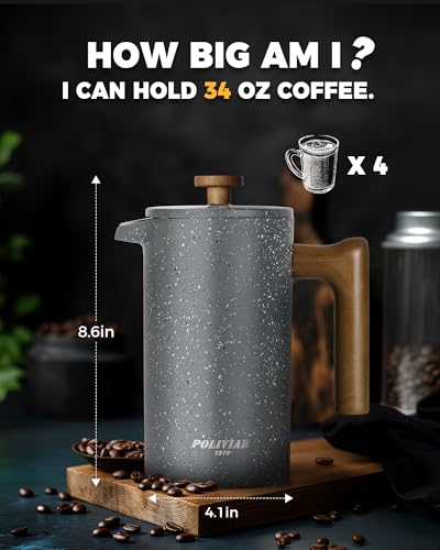 POLIVIAR French Press Coffee Maker (Gray)