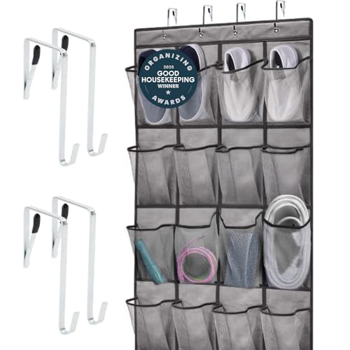 Over the Door Shoe Organizer (Grey / 24 Pockets/4 Hooks)