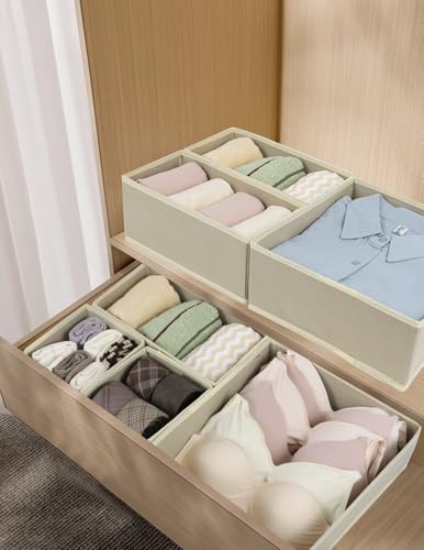 12 Pack Drawer Organizer Clothes (Beige / 12 Pack)