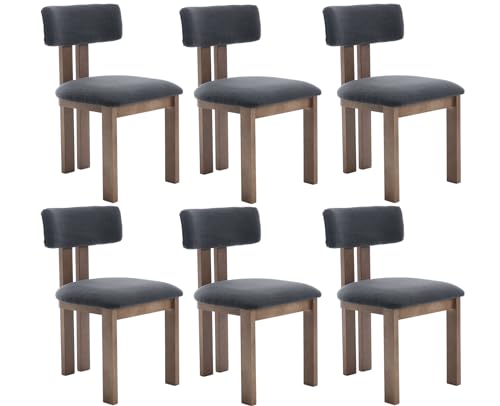 Dining Chairs Set of 6 Linen Fabric Diner Chairs Farmhouse Wood Chairs for Kitchen and Dining Room (6 Count)