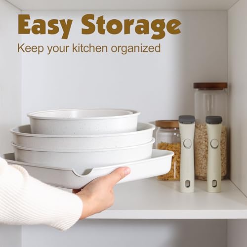 17 Piece Nonstick Detachable Handle Pots and Pans Set White (White / 17 Piece)