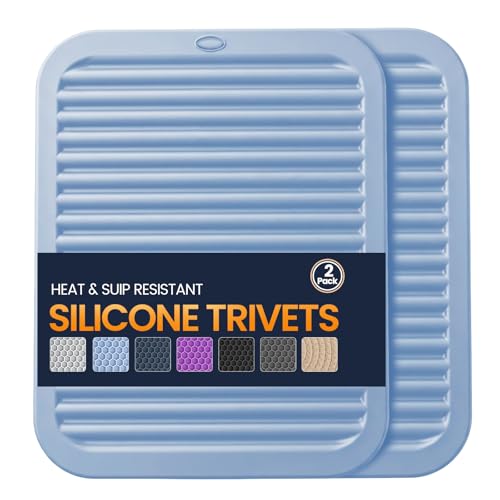 Silicone Trivet Mats 2 Heat Resistant Pot Holders Multipurpose Non (Sky Blue)