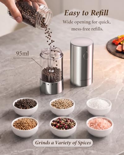 Electric Salt and Pepper Grinder Set with Charging Base & LED Light (Silver / Set)