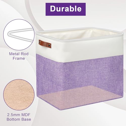 Large Fabric Storage Baskets (Purple / Off-White / Extra Large -17"x12"x15")