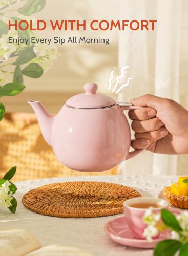 Porcelain Teapot 27 oz with Infuser for Loose Leaf Tea (Pink / 27oz (with infuser))