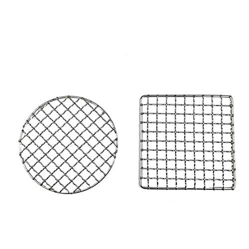 2Peices Backpacker Bushcraft Grill Grate Stainless Steel BBQ Cooking Grill Mesh Campfire Grill Square Round for Camping