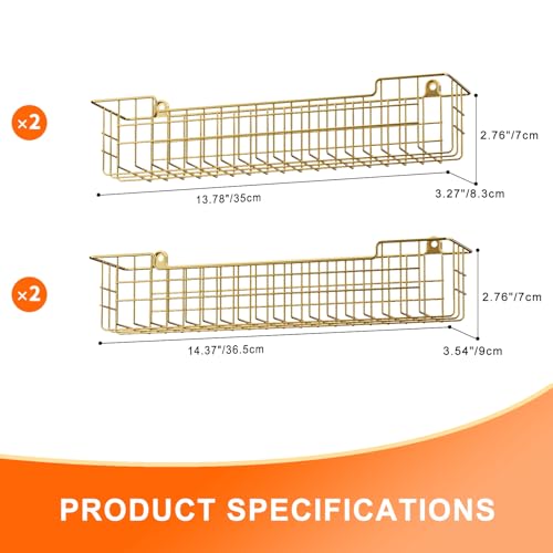 Spice Rack, 4-Pack Seasoning Organizer Wall Mount for Kitchen Storage Organization, Spice Holder Shelf Saving Space for Cabinet, RV, Pantry, Gold (4 Count)