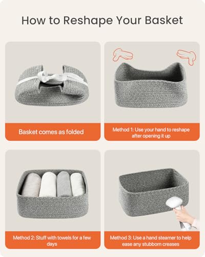 Small Woven Storage Basket for Organizing (Mixed Grey / 12"L x 8"W x 4.5"H)