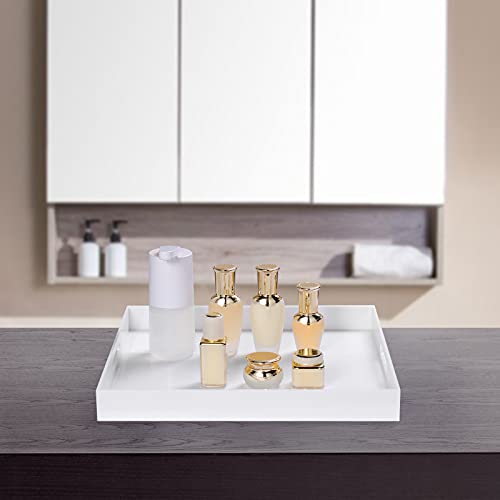 12x20 Inch Modern White Acrylic Ottoman Tray with Cutout Handles Serving Tray Organizer Tray Decorative Tray. for Living Room (White / 20" x 12" x 2")