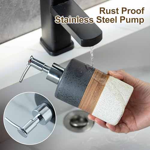 Ceramic Dish Soap Dispensers Set of 2 for Kitchen and Bathroom (Black and White / 2xSoap Dispenser Set with Tray)