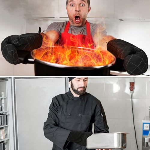 2 Pairs 17 Inch Extra Long Oven Mitts Heat Resistant (Black)