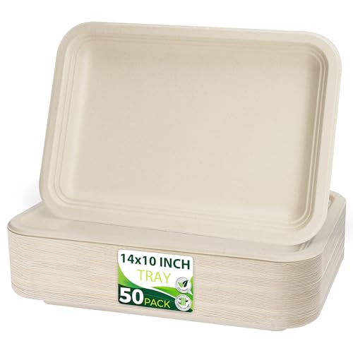 50 Pack Brown 14" Heavy Duty Disposable Rectangle Food Trays (Original / 14in(50count))