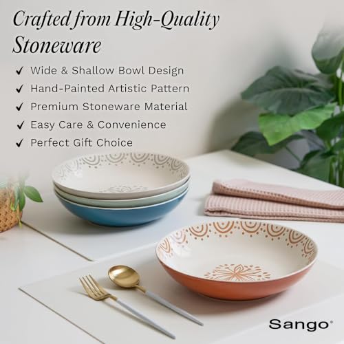 4 Piece Speckled Stoneware Pasta Bowl Set (Glazed Garden / Pasta Bowl Set)