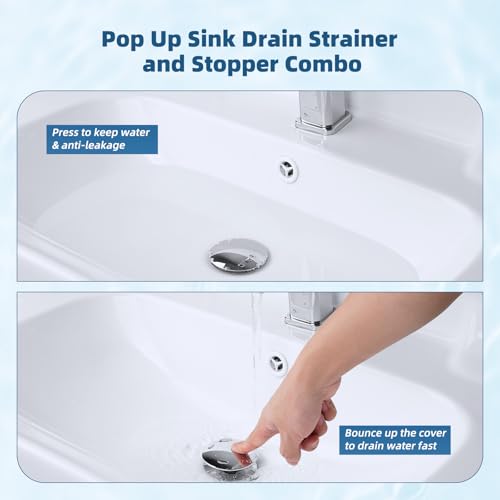 2 Pack Upgraded 3 in 1 Bathroom Sink Drain Strainer (Chrome)