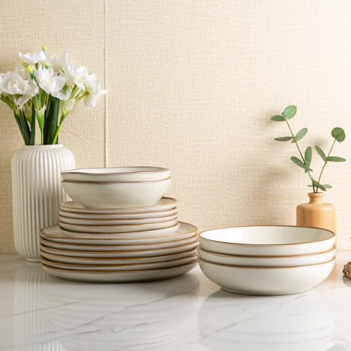 8.5’’ Ceramic Pasta Bowls Set of 6 (Set of 6 / Pearl White)