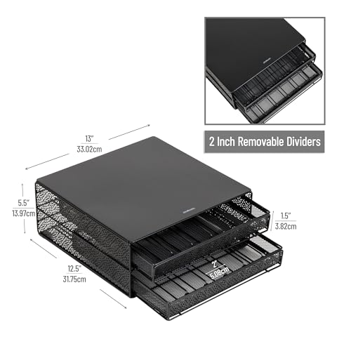 2 Drawer Coffee Pod Organizer with Removable Dividers (Square 72 Capacity)