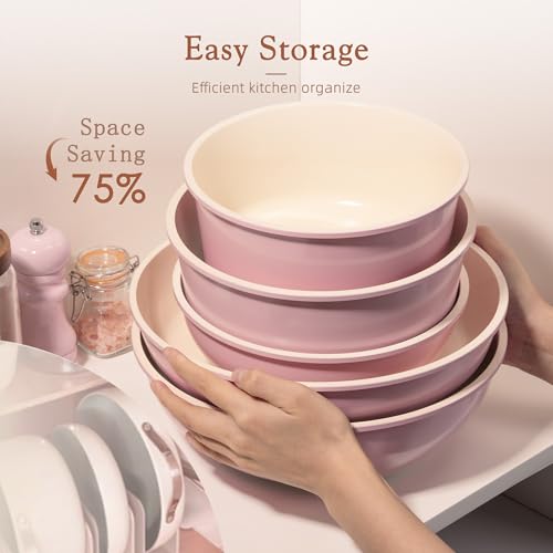 21 Pcs Pots and Pans Set Non Stick (Pink / 21 Piece)