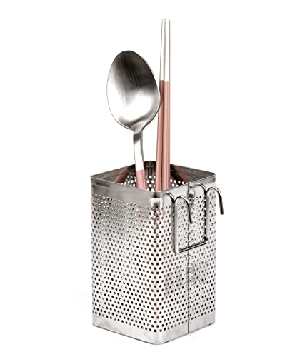 Kitchen Utensil Chopsticks Perforated Holder with Hooks (Small Square)