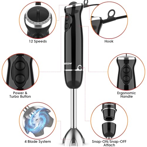 Immersion Blender Set for Kitchen (500 W & 12 Speed / Black Set)