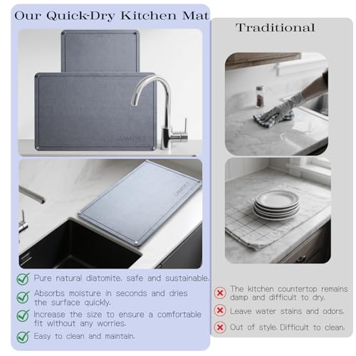 Large Dish Drying Stone Mat for Kitchen 24"x16" Light Gray (Light Gray / 24" x 16")