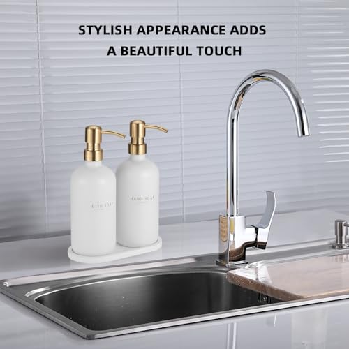 Soap Dispenser Bathroom (White Bottle/Gold Pump N+ Tray + Funnel)