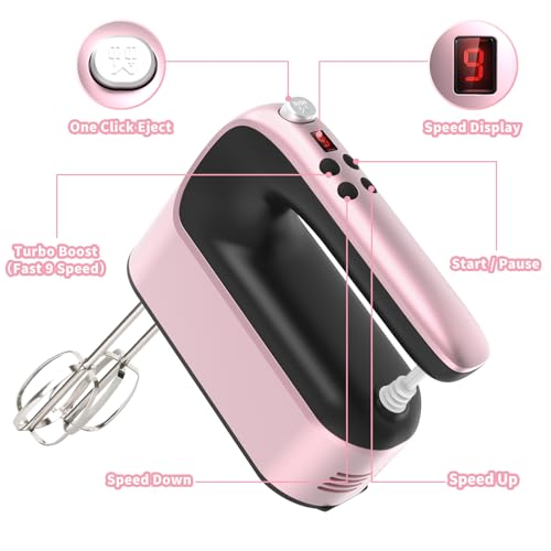 9 Speed Digital Hand Mixer Electric (Rose Gold)