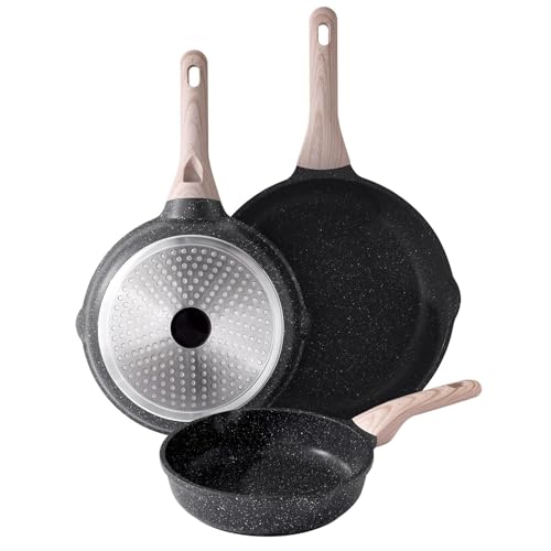 Nonstick Frying Pan Skillet Set (Classic Granite / 9.5+11+12.5 Inch)