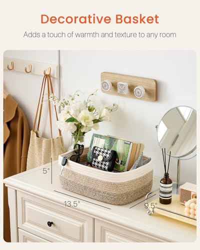 Small Woven Storage Basket for Organizing (Gradient Brown / 13.5"L x 9.5"W x 5"H)